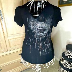 Black Harley Davidson Short Sleeve Bling  Shirt Large
